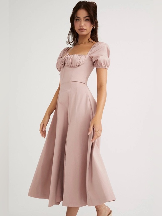 House of CB Dresses & Skirts - House of CB ‘Tallulah’ Blush Pink Puff Sleeve Midi Corset A-line Dress